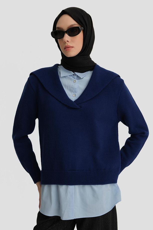 Poplin Mixli Kazak 24kd4218 Lacivert-mavi - 4