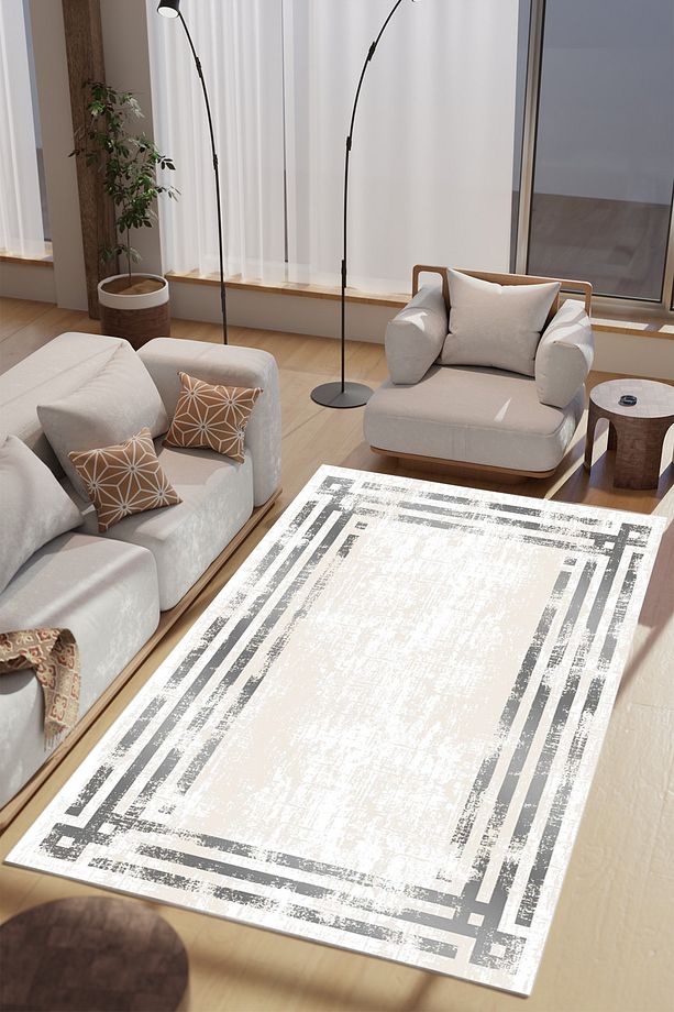 Gümüş Himmu Desenli Makinede Yıkanabilir Salon Halısı Yatak Odası Halısı & Yolluk Modelleri - 1