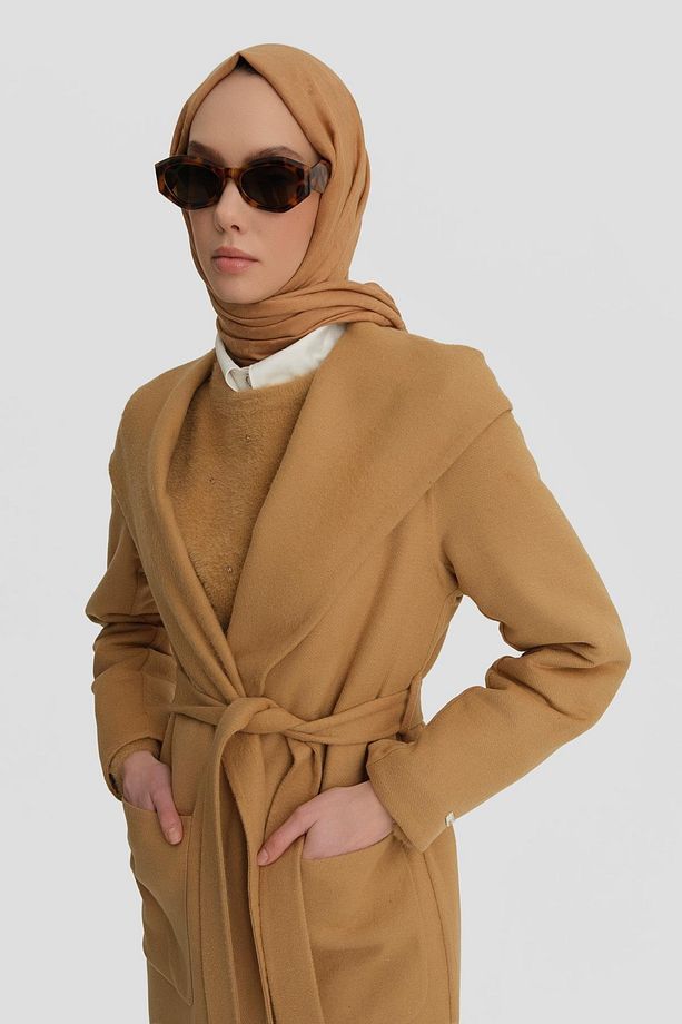 Handmade Kapüşonlu Manto 24k8109 Camel - 3