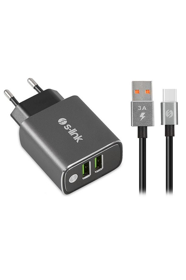 Şarj Aleti Takım Çift Çıkışlı 3.1 A + Type-C Kablo S-link Swapp SW-EHT36M - 1