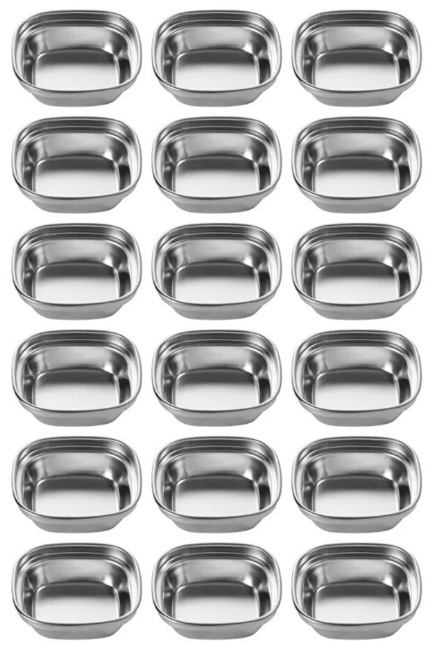 Metal Silver Color Barbecue, Sauce Plate - Sauce Bowl Single - 8X8X2,5 cm - 18 Pieces