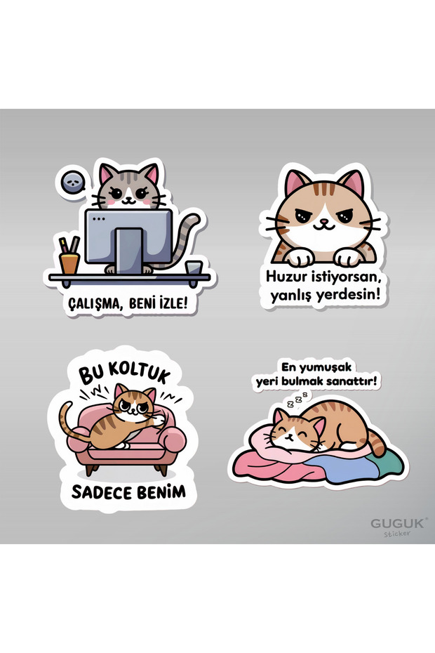 Sevimli Kedi Sticker Seti - 4