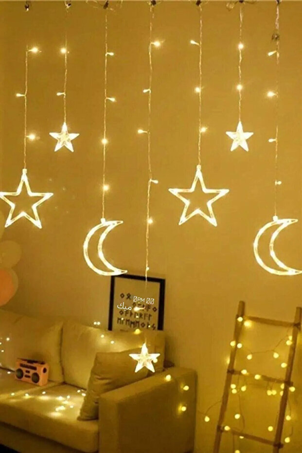 إضاءة LED زخرفية على شكل نجوم وقمر باللون الأبيض الدافئ