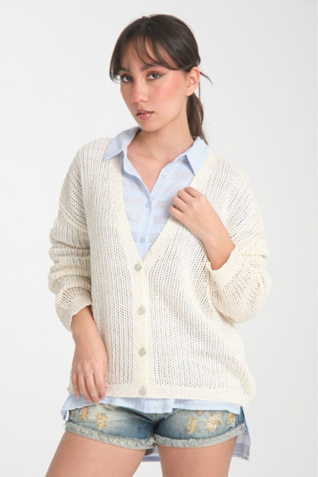 Women's V-Neck Thin Sequin Cardigan - Stylish Design with Comfortable Fit and Buttons