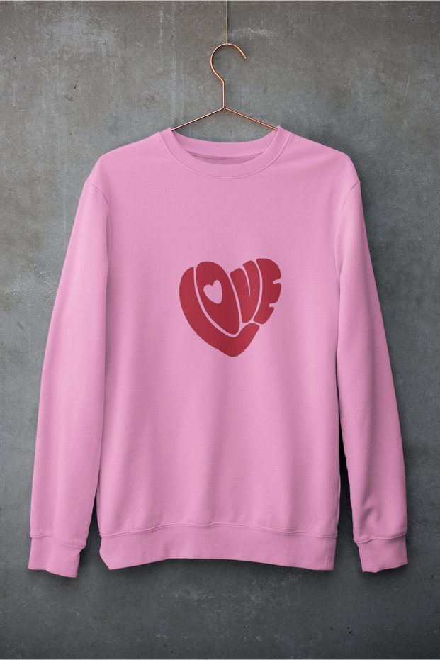 WOMEN/GIRLS Long Sleeve 2 Yarn LOVE Transfer Printed Crew-Neck Sweatshirt