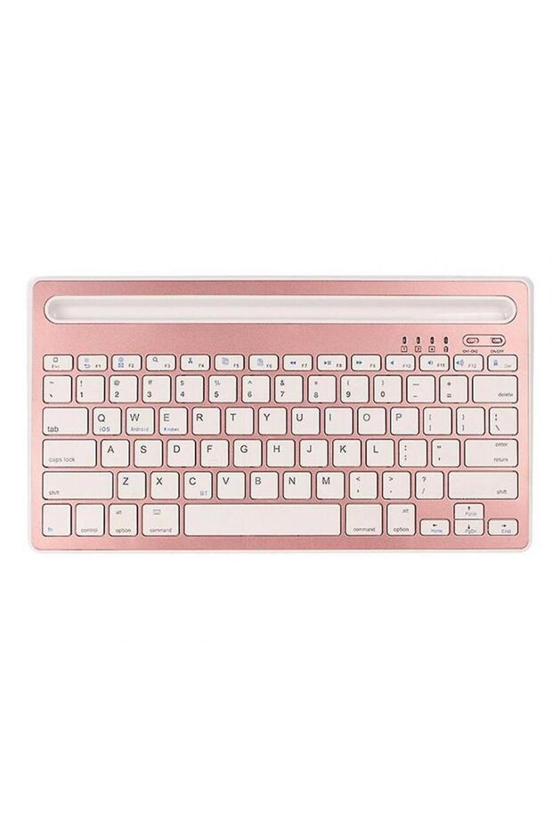 Technopc Ultrapad Ruby W10 10.1" Uyumlu Kablosuz Bluetooth Şarjlı Standlı Klavye - Pembe - 1