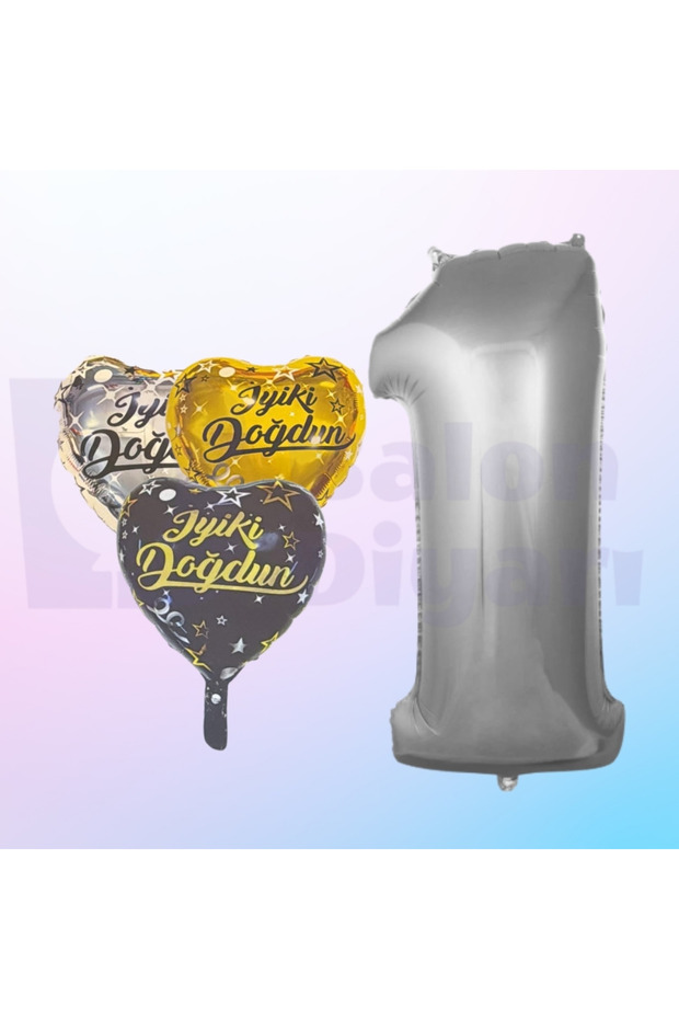 Happy Birthday Written Heart and Number Foil Balloon Set