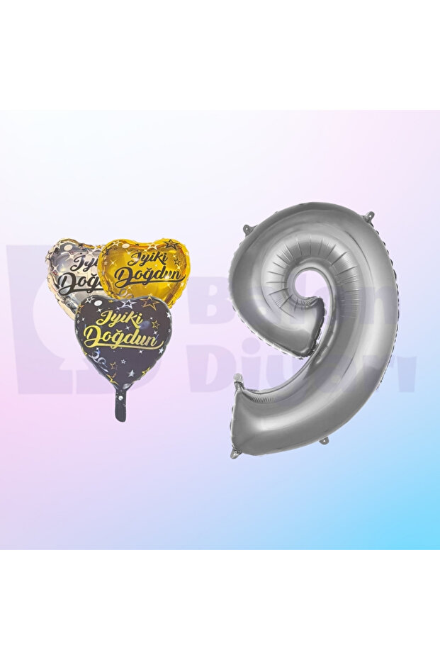 Happy Birthday Written Heart and Number Foil Balloon Set