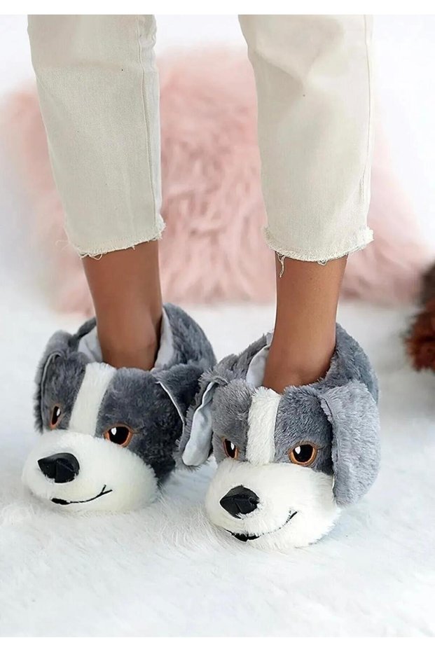 Konfor Plush Slippers with Cute Dog Figures Unisex Animal Slippers..