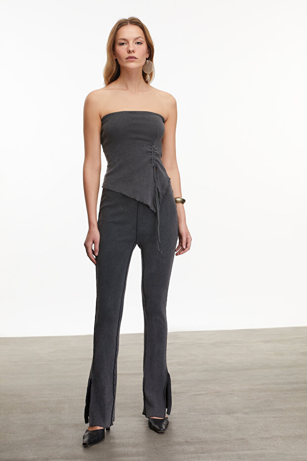 FLARE FIT YIRTMAÇLI ÖRME PANTOLON - 1