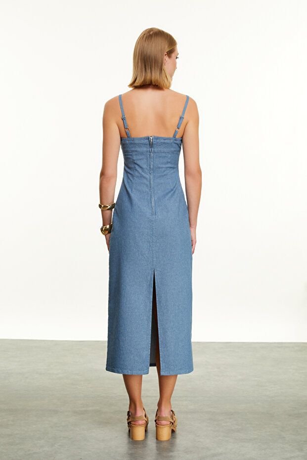 ASKILI DAR MİDİ ELBİSE - 4