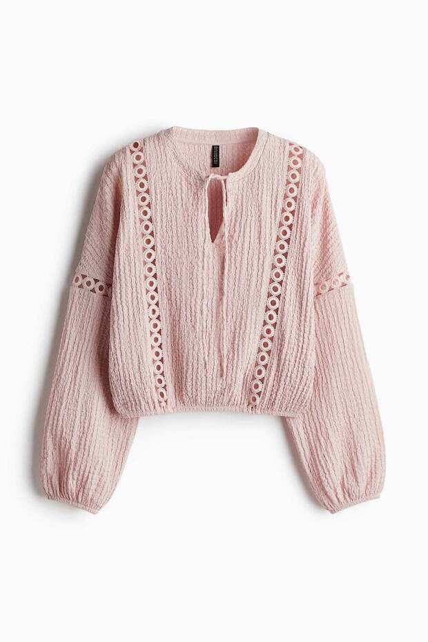 Lace-inset crinkled blouse