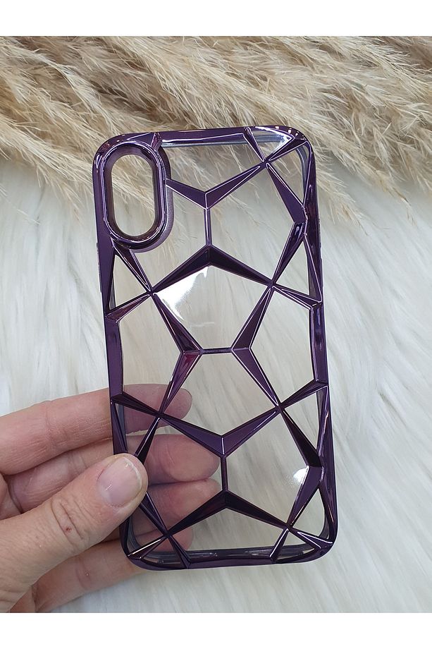 Iphone X ve XS Uyumlu Geometrik Elmas Desenli İster Şeffaf İster Simli Kullanılabilen Kılıf - 4