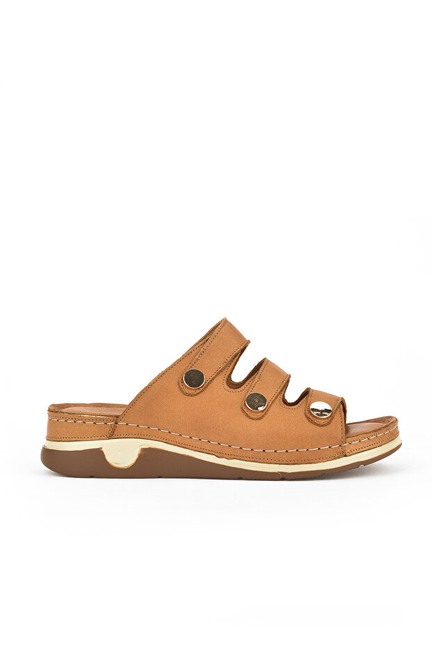 , Women's Genuine Leather Slippers 1511008Z15 Tan
