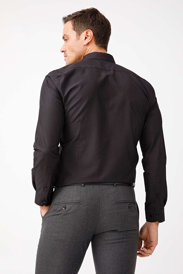 ERKEK SİYAH REGULARFIT / RAHAT KALIP EASY IRON ( KOLAY ÜTÜ ) BASIC GÖMLEK - 2