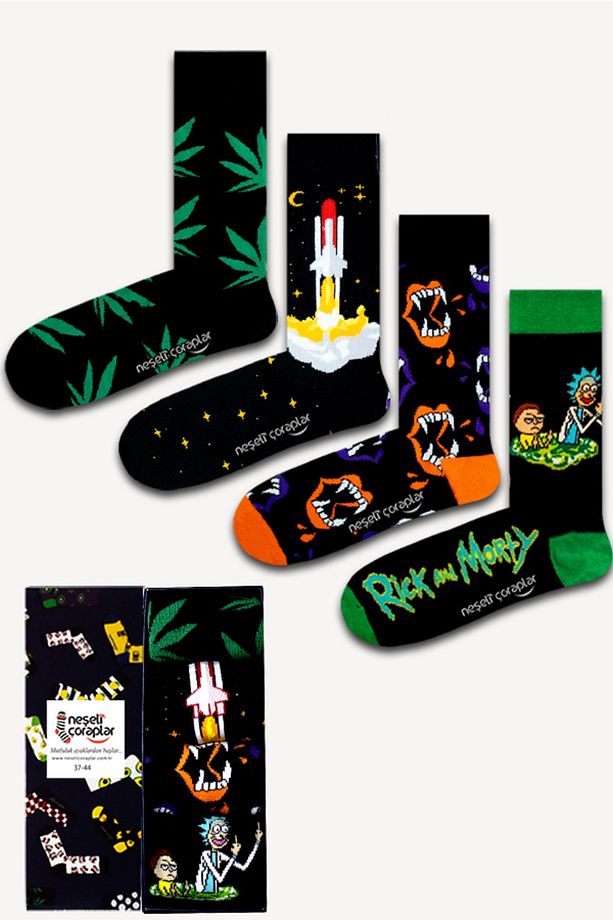4'lü Kutulu Çılgın Rick And Morty Renkli Çorap Set - 1