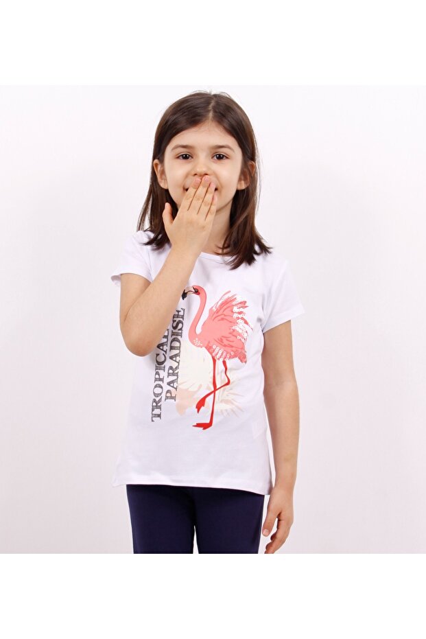 Girl's T-Shirt with Flamingo Print