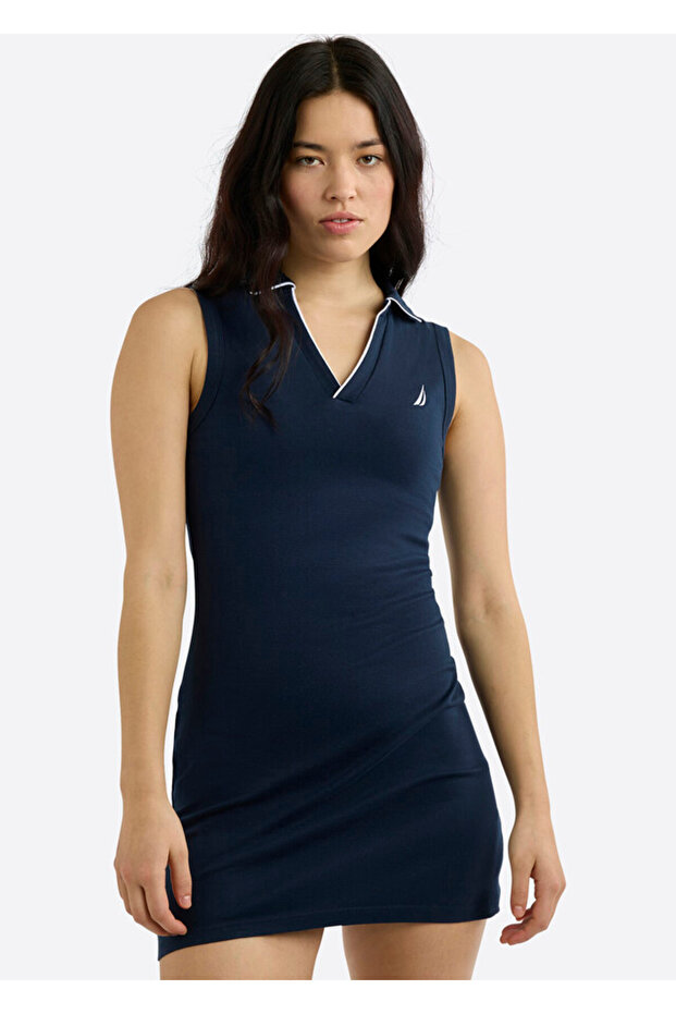 Women's Dark Navy V-Neck Sleeveless Dress — Modern Design for Versatile Effortless Everyday Style