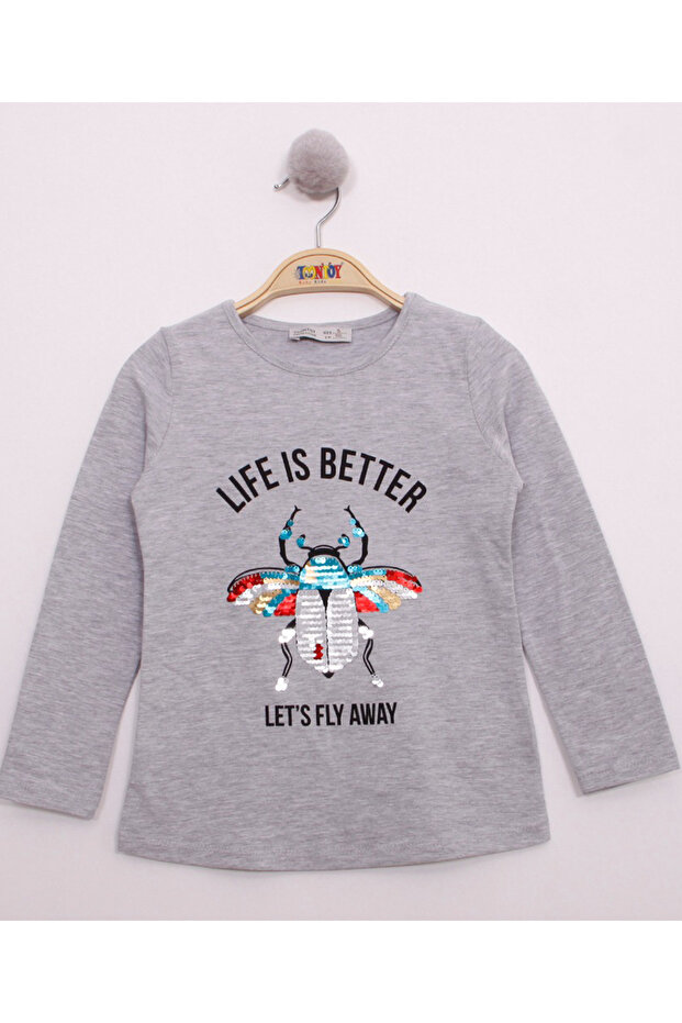 Girl's Sequin Ladybug Embroidered T-Shirt