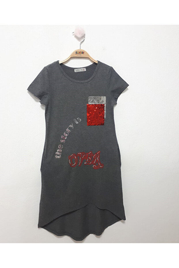 Girl's Pocket Sequin Printed Dress