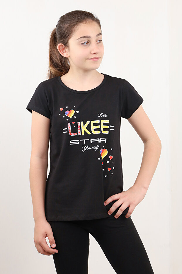 Girl's Likee Star Heart Printed T-Shirt