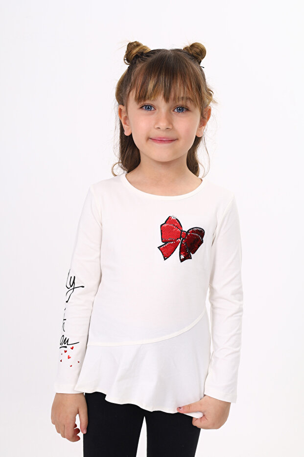 Girl's Chest Sequin Bow Embroidered T-Shirt