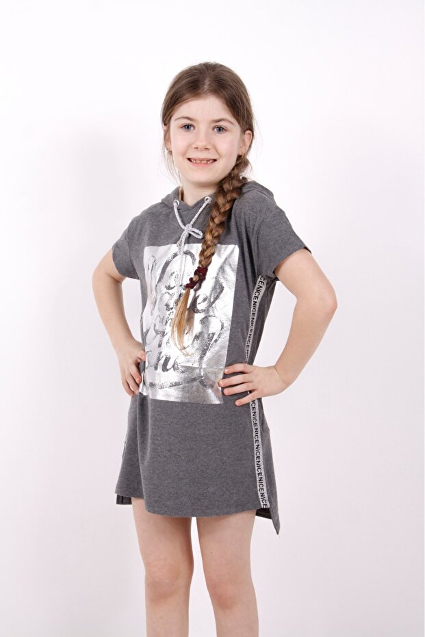 Girl's Leaf Printed Hooded T-Shirt