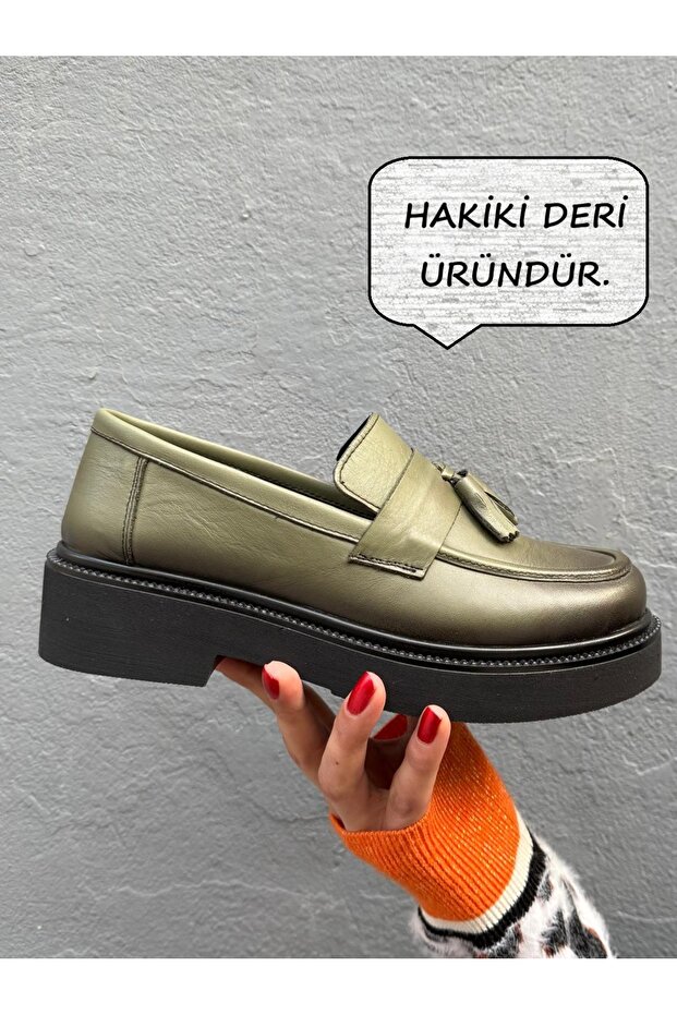 HAKİKİ DERİ YÜKSEK TABAN KADIN LOAFER AYAKKABI - 2