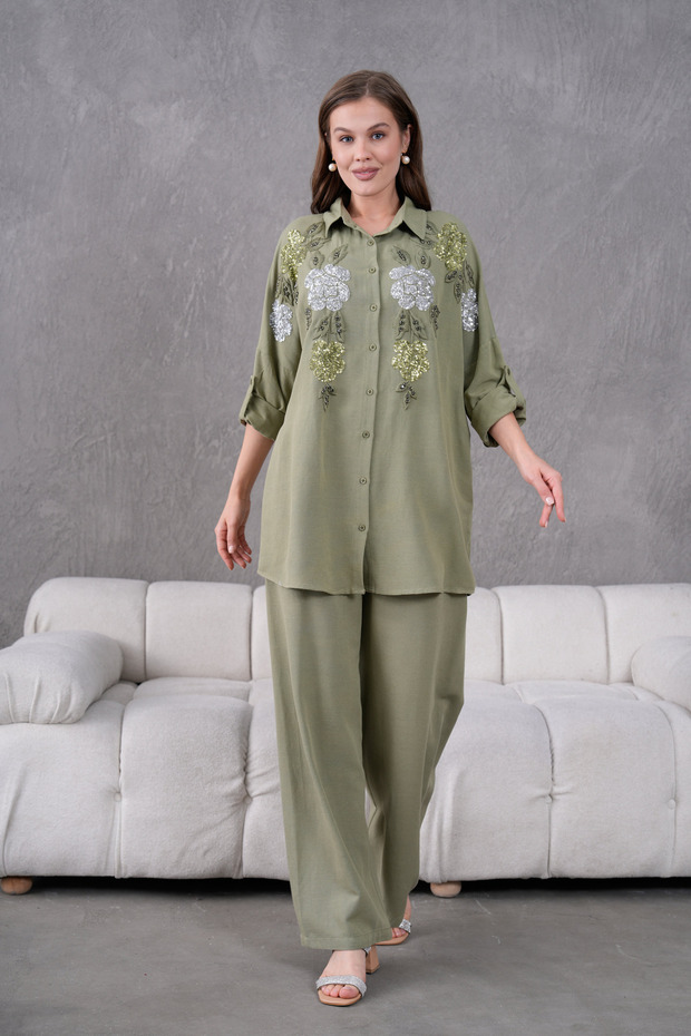 Women's Khaki Linen Trousers
