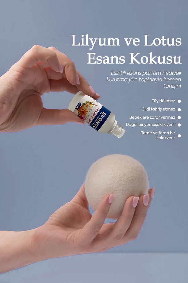 Clean 3 Adet Çamaşır Yün Keçe Kurutma Topu + 30ml Esans Koku Hediye - Doğal ve Çevre Dostu - 5