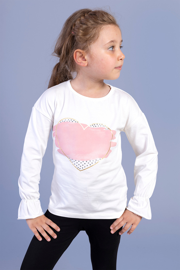 Girl's Elbow Elastic Stone Embroidered Printed T-Shirt