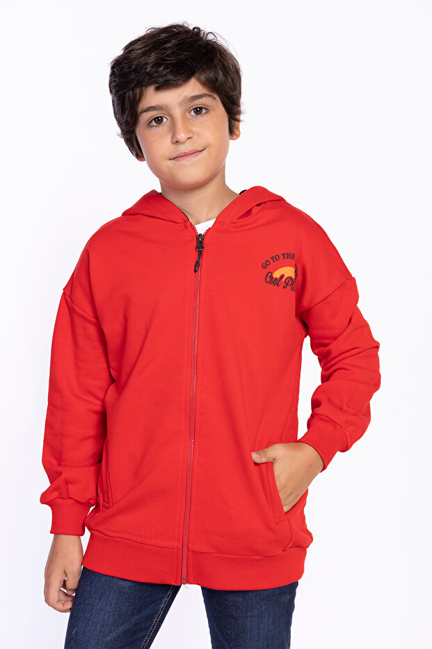Boy's Printed Hooded Cardigan