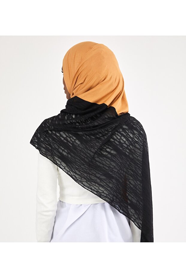 Breathable Combed Cotton Shawl Cinnamon/Black - 2