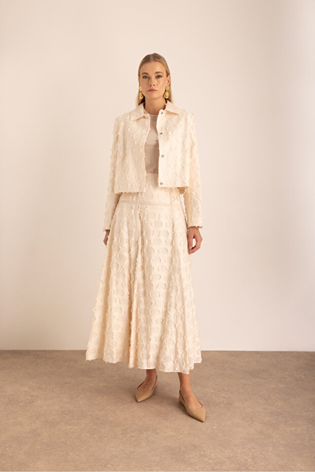 Parçalı Garnili Astarlı Etek - 1