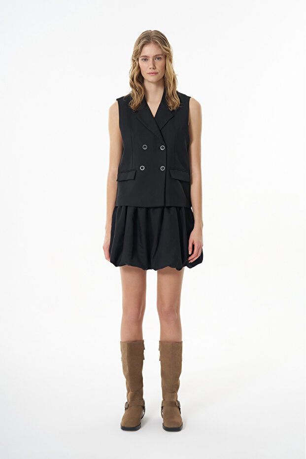 Black Double Breasted Collar Buttoned Vest Jacket - 4