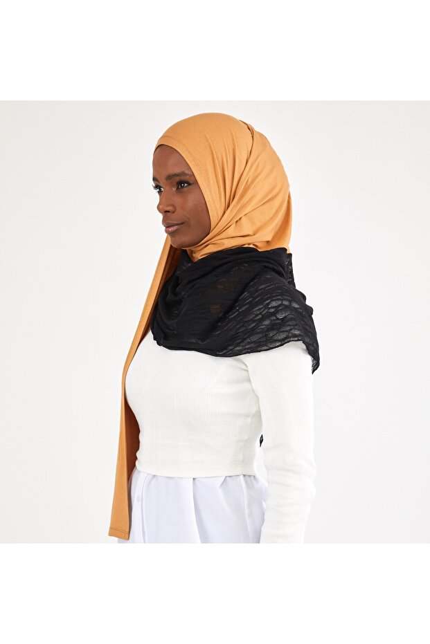 Breathable Combed Cotton Shawl Cinnamon/Black - 1
