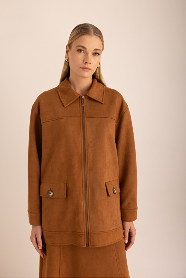 Oversize Süet Ceket - 5