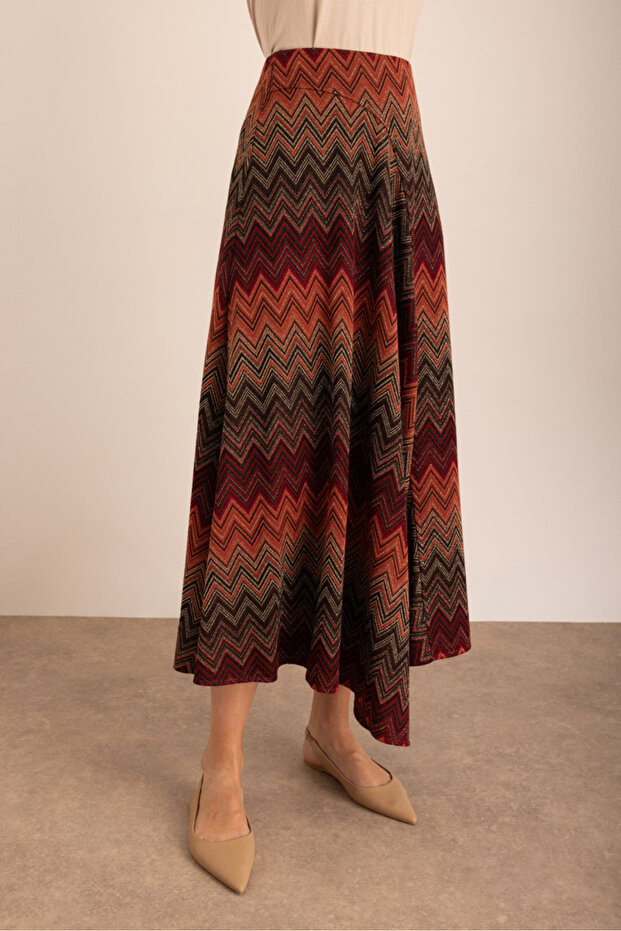 Desenli Simli Verev Kuplu Örme Etek - 5