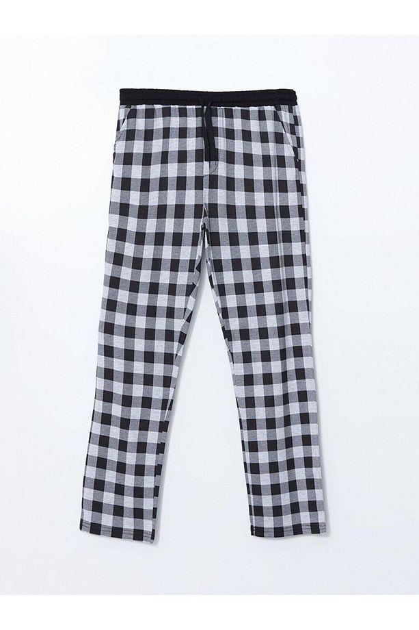 Siyah Standart Kalıp Ekose Erkek Pijama Alt - 1