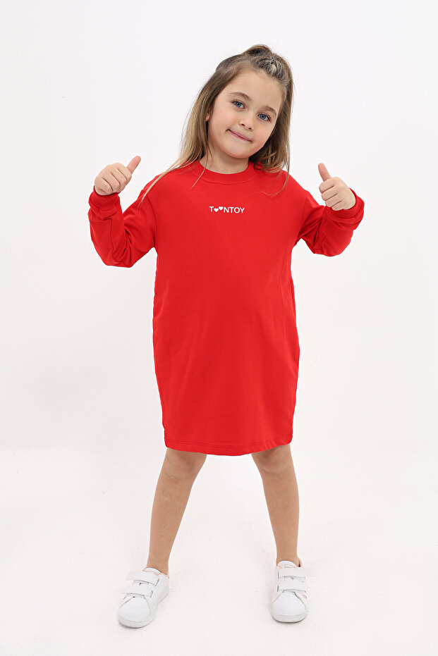 Girl's Crew Neck Printed Dress