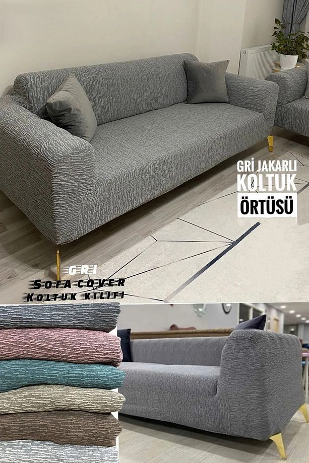 - Jakarlı 3 3 Lastikli Kanepe Örtüsü | Lastikli Koltuk Örtüsü | 2'lı koltuk Kılıfı Takımı - 2