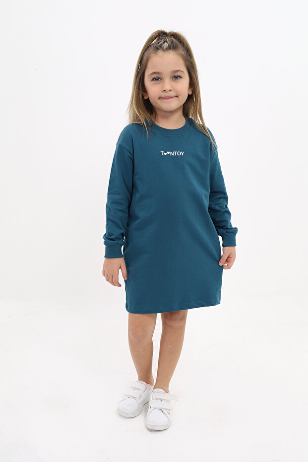 Girl's Crew Neck Printed Dress