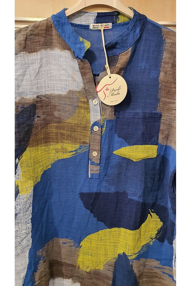PATCHWORK DESEN 3 DÜĞMELİ KETEN GÖMLEK - 4