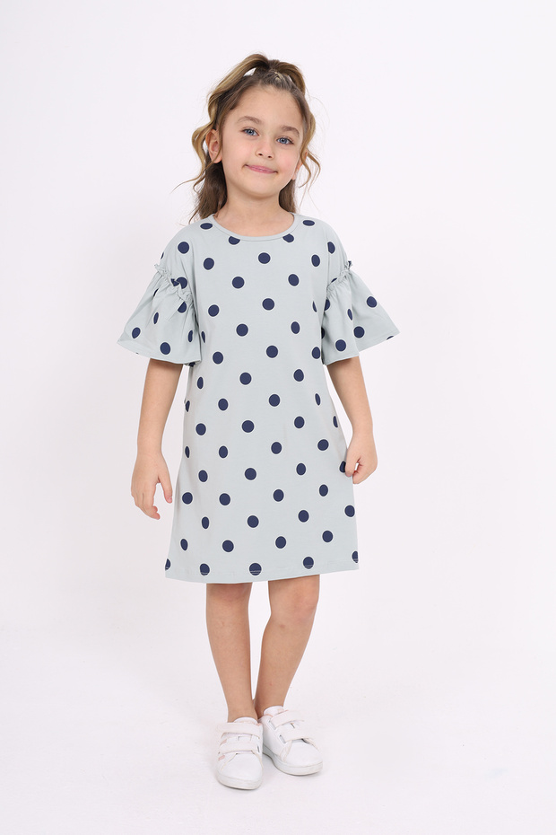 Girl's Ruffled Sleeve Full Polka Dot Printed Dress