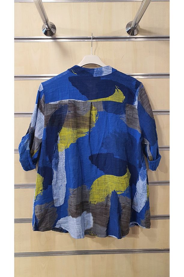 PATCHWORK DESEN 3 DÜĞMELİ KETEN GÖMLEK - 5