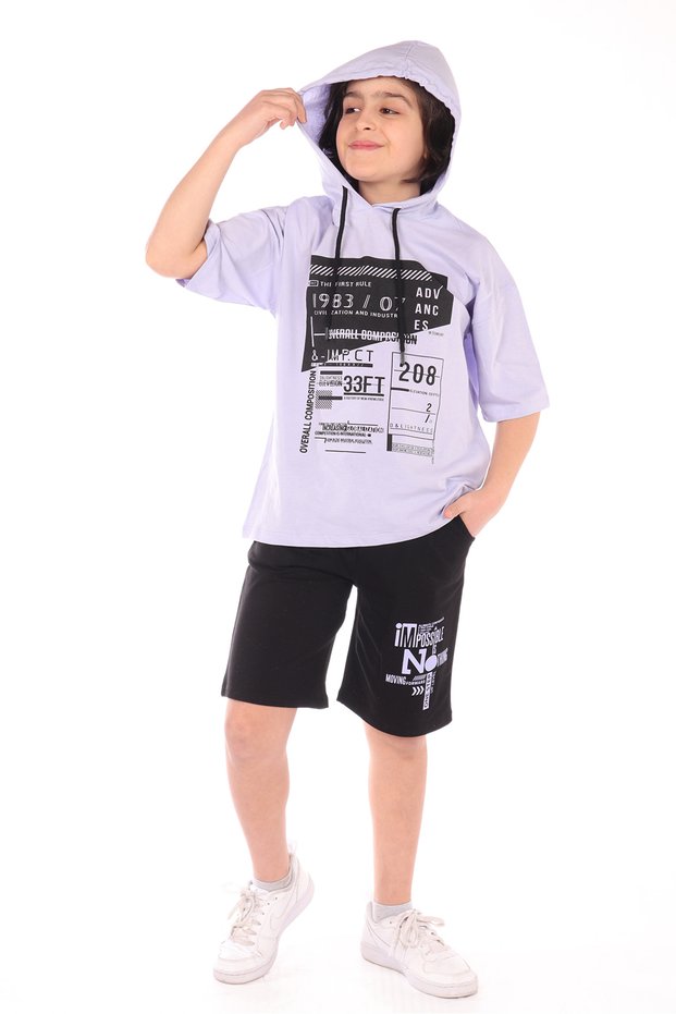 Boy - Printed Overall Composition Shorts Set