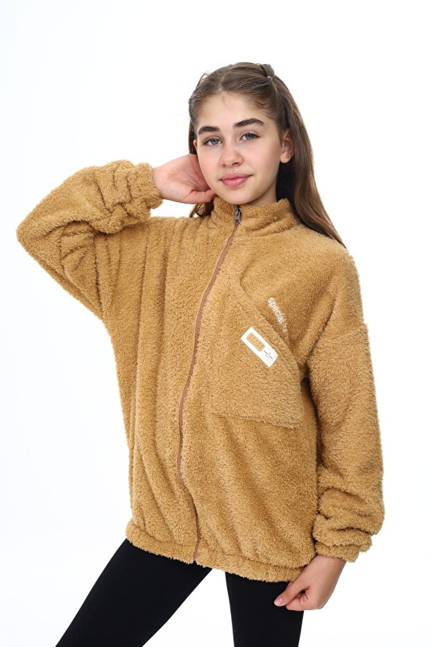 Girl's Embroidered Plush Cardigan