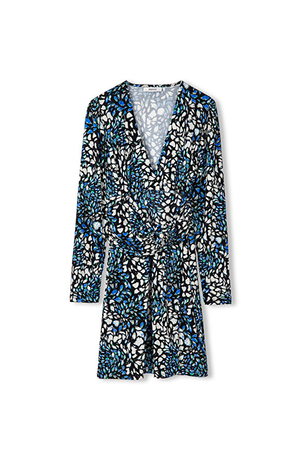 Desenli mini elbise - 3