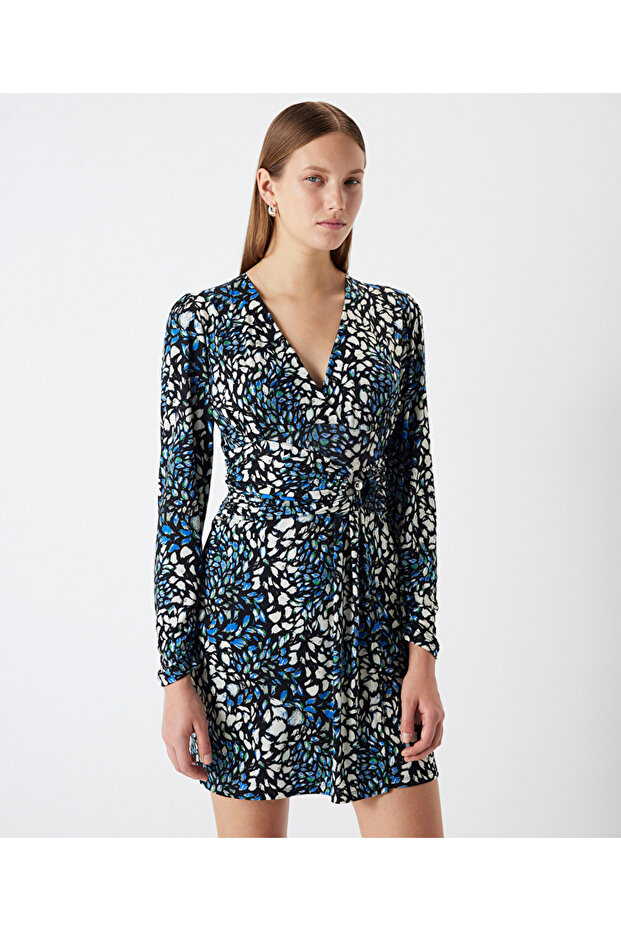 Desenli mini elbise - 2