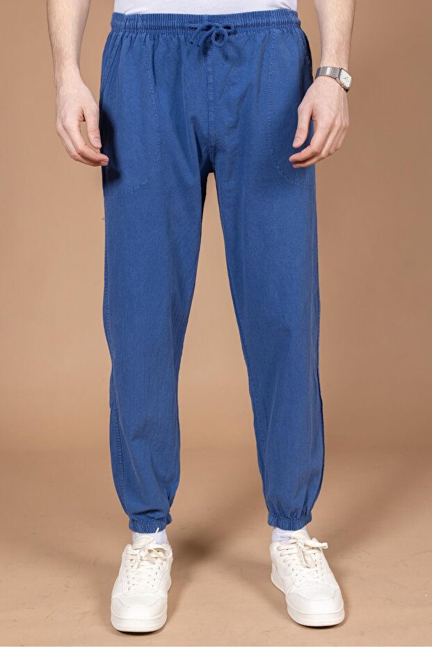 Men's Raw Cloth Comfortable Fit 100% Natural Cotton Elastic Leg Sweatpants Bottom Pants 2045